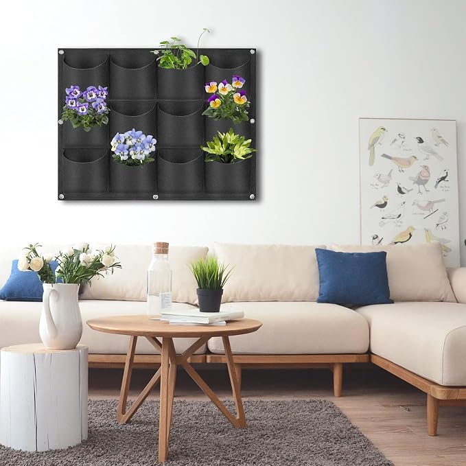 12 Pockets Hanging Planter Bags, Hanging Vertical Wall Mounted Plant Planting - Image 8