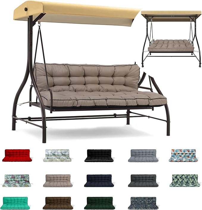 Waterproof Porch Swing Cushion Replacement, Thick 4" 2–3 Seat Outdoor Swing by RUFXIEZW