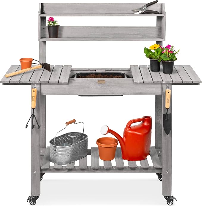 Best Choice Products Mobile Garden Potting Bench, Outdoor Wood Workstation by BestChoiceProducts