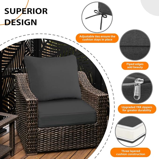 Sundale Outdoor Olefin Deep Seat Cushion, Patio Chair Cushion and Pillow - Image 4