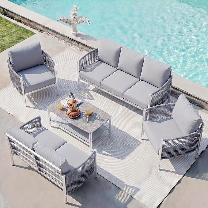 Aluminum Patio Furniture Set, 7 Seats Modern Outdoor Sectional Furniture by Oasbira