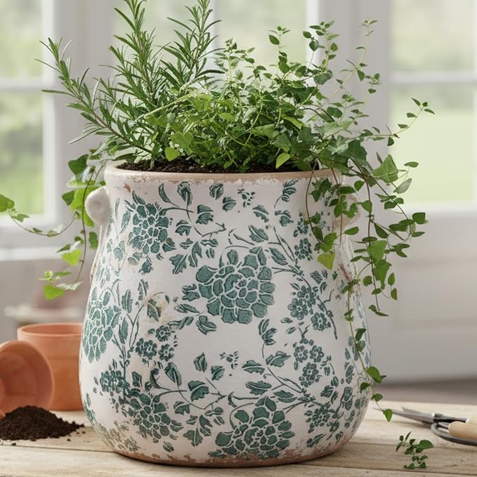 Tuscan Ceramic Planters and Kitchen Utensil Holder, 6.68 Inch Vintage Plant Pots - Image 2