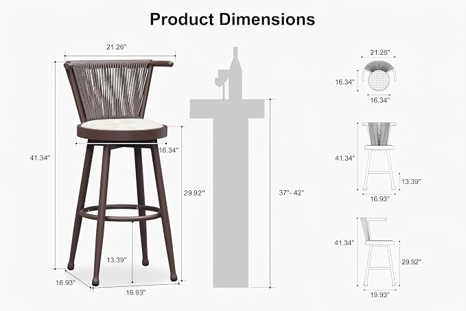 PURPLE LEAF Outdoor Swivel Bar Height Stools Set of 4 Metal Modern Wicker Bar - Image 3