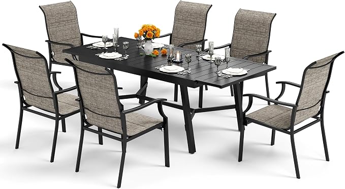 7 Piece Outdoor Dining Set for 6, 61.4"x37.4"x29.5" Rectangular Extendable by SUNSHINEVALLEY
