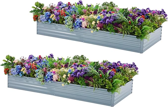 2 Pack 6x3x1FT Galvanized Raised Garden Bed Kit, Outdoor Metal Planter Box by Meberam