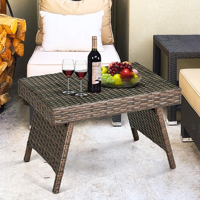Tangkula Outdoor Folding Wicker Table, Heavy Duty Rattan Foldable Standing - Image 4