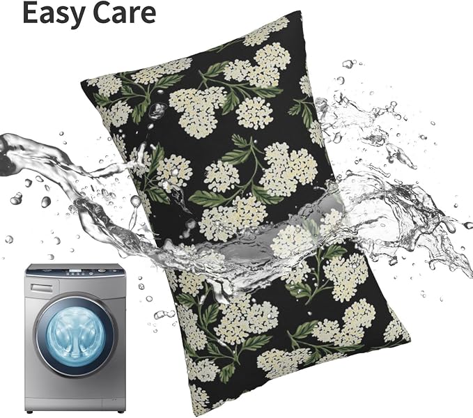 Black Spring Pillow Covers 12x20 Inch 2 Pcs Green Hydrangea Flower Decor Throw - Image 6