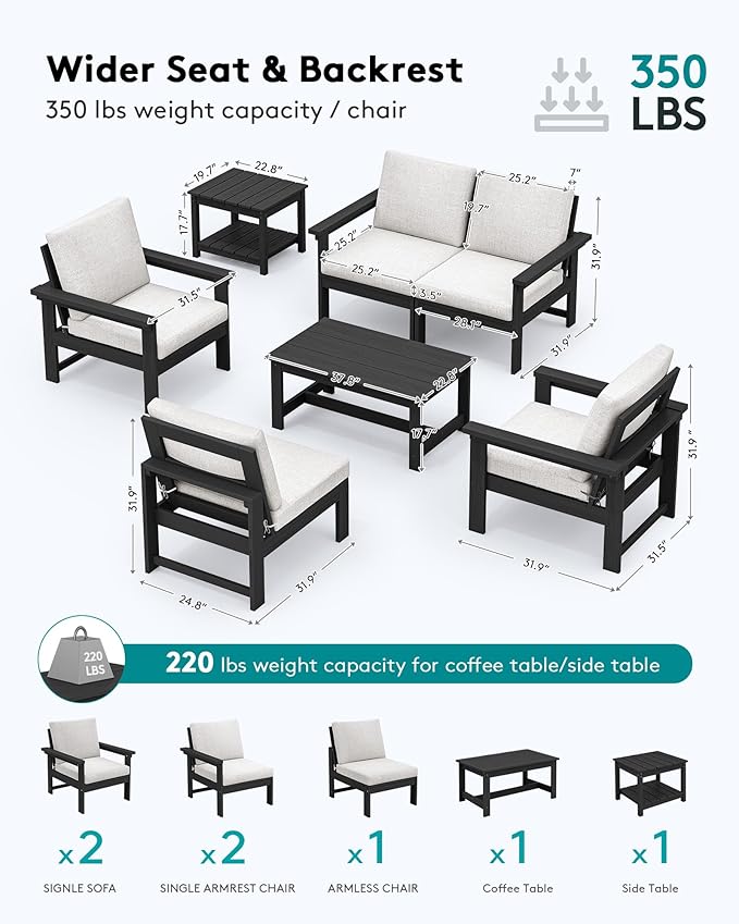 SERWALL HDPE Patio Furniture Set, 7-piece Outdoor Sectional Sofa Set, All - Image 2