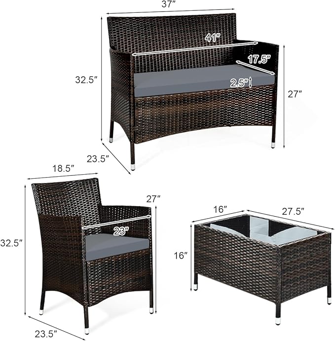 COSTWAY 8PCS Rattan Patio Furniture Set, Outdoor Wicker Rattan Chairs - Image 3