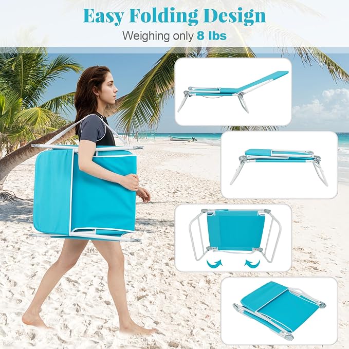 GYMAX Tanning Chair, 330lbs Capacity & Shoulder Strap, Portable Layout - Image 5