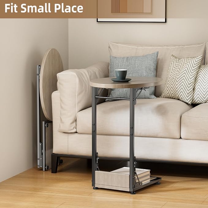Elbourn Folding Side Table End Couch Tables, Metal Frame C-Shaped TV Stand - Image 7