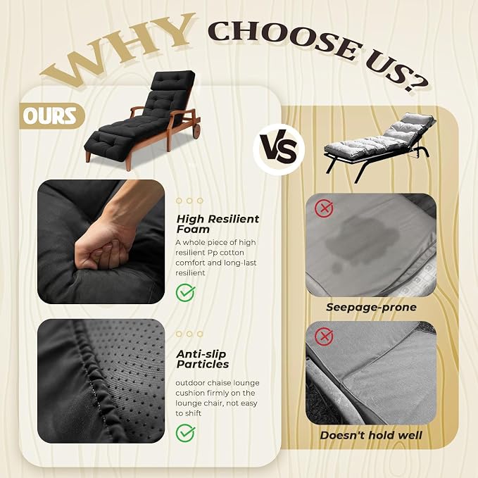 Outdoor Chaise Lounge Cushion Waterproof, 74.4x22x4.7 Inch Oxford Fabric - Image 4