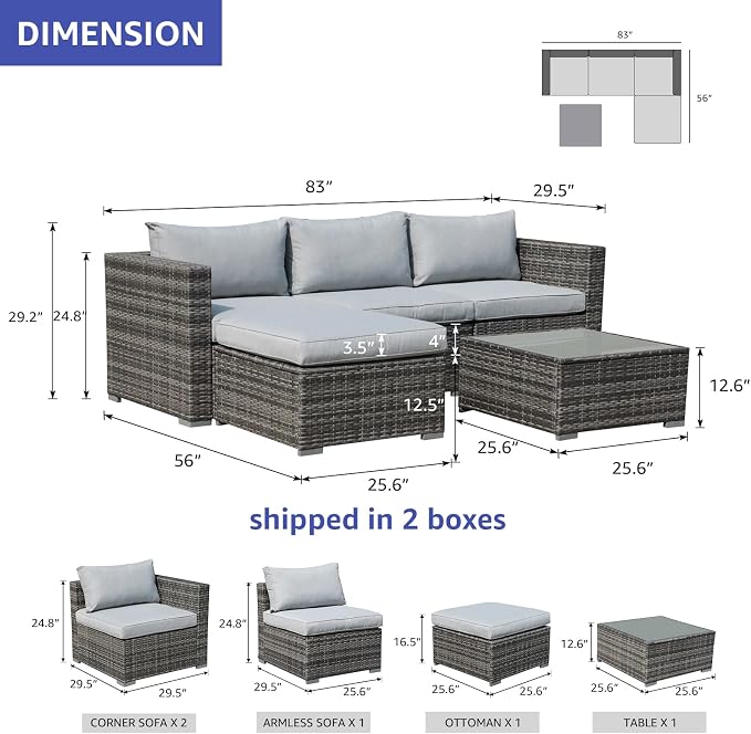 Patiorama 5 Piece Outdoor Patio Furniture Set, Sectional Conversation - Image 4
