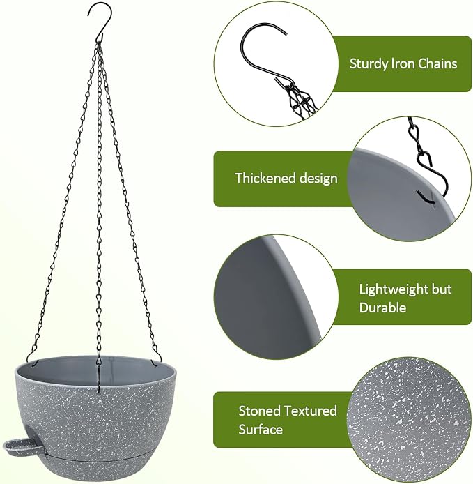 WOUSIWER Self Watering Hanging Planters, 2 Pack 10'' Plastic Pots - Image 5