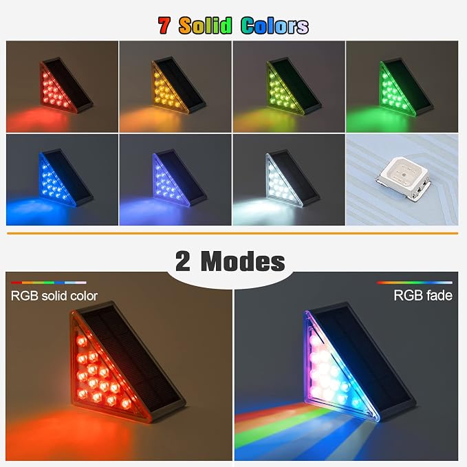NIORSUN Solar Step Lights, 8 Pack RGB Solid Color Changing Solar Stair Lights - Image 5