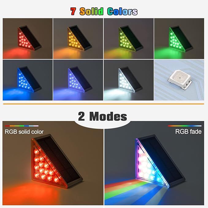 NIORSUN Solar Step Lights, 6 Pack RGB Solid Color Changing Solar Stair Lights - Image 6