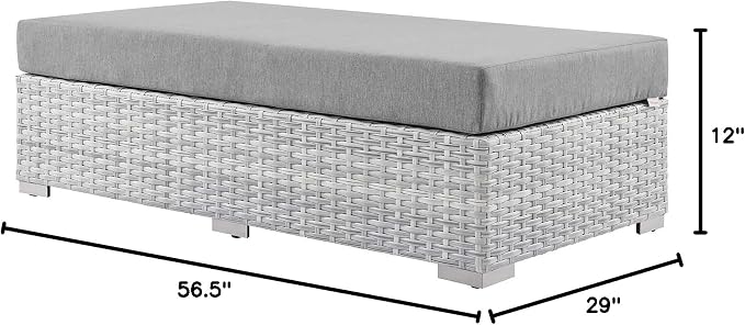 Modway Convene Wicker Rattan Outdoor Patio Rectangular Ottoman in Light Gray - Image 3