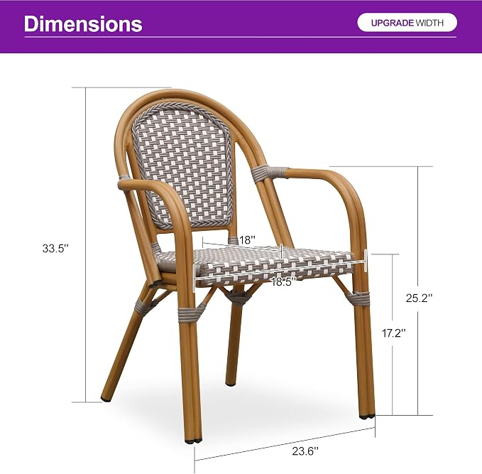 PURPLE LEAF French Bistro Chairs Set of 2 Aluminum Hand-Woven Rattan Wicker - Image 3