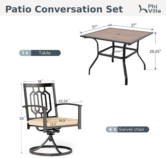 PHI VILLA 5 Pieces Outdoor Dining Set - Image 9