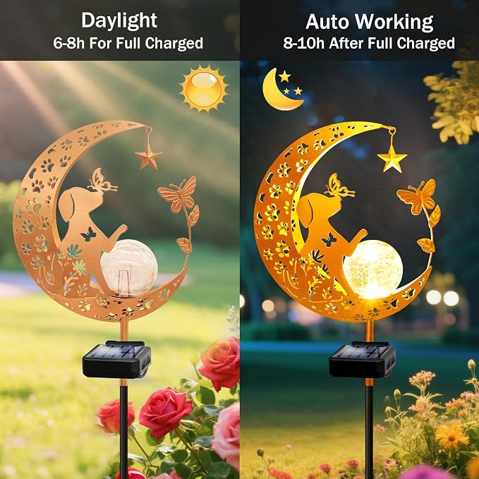 YJFWAL Garden Solar Dog Lights Pathway Stake Lights Glass Globe - Image 3