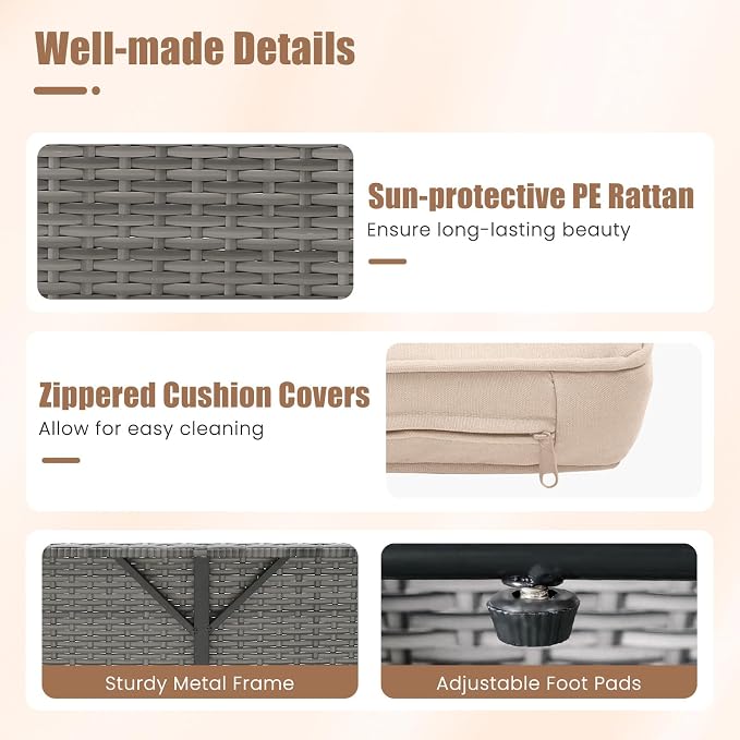 LDAILY Moccha Outdoor Daybed, Wicker Loveseat Sofa Set - Image 8