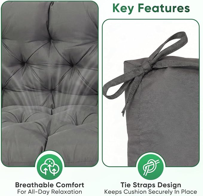Porch Swing Cushions 60 Inch Waterproof, 2 3-Seater Replacement - Image 3