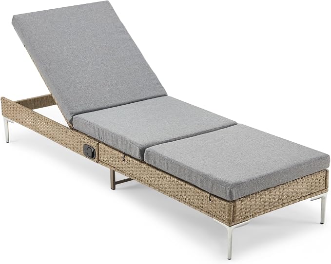 HOMREST Outdoor Chaise Lounge Chair, Patio Wicker Recliner by HOMREST