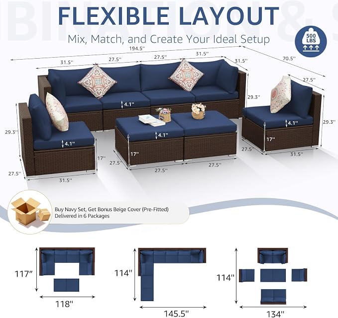NICESOUL 8 Person Modern Deck Furniture Set, 29.3'' High Back Comfy Outdoor - Image 4
