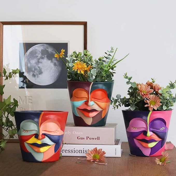 GUGUGO Abstract Rainbow Head Planter, Graffiti Face Planters Pots - Image 6