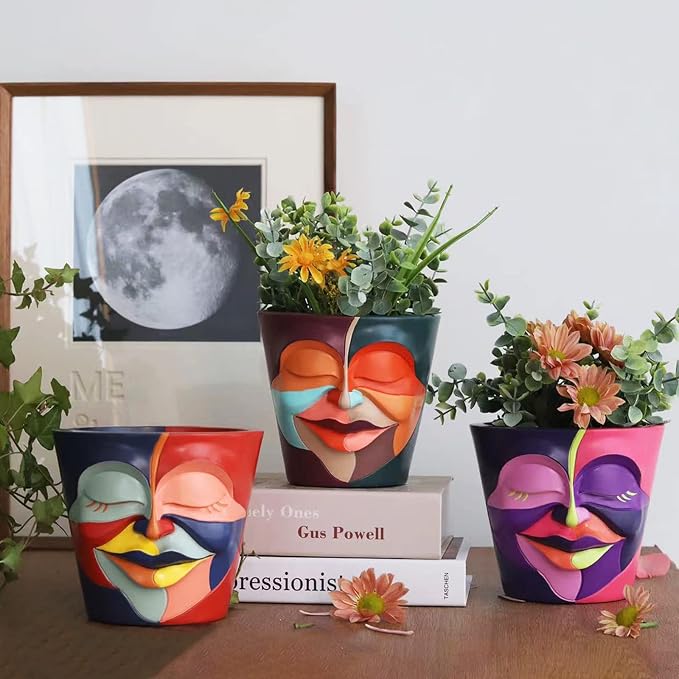 GUGUGO Abstract Rainbow Head Planter, Unique Face Plant Pot - Image 6