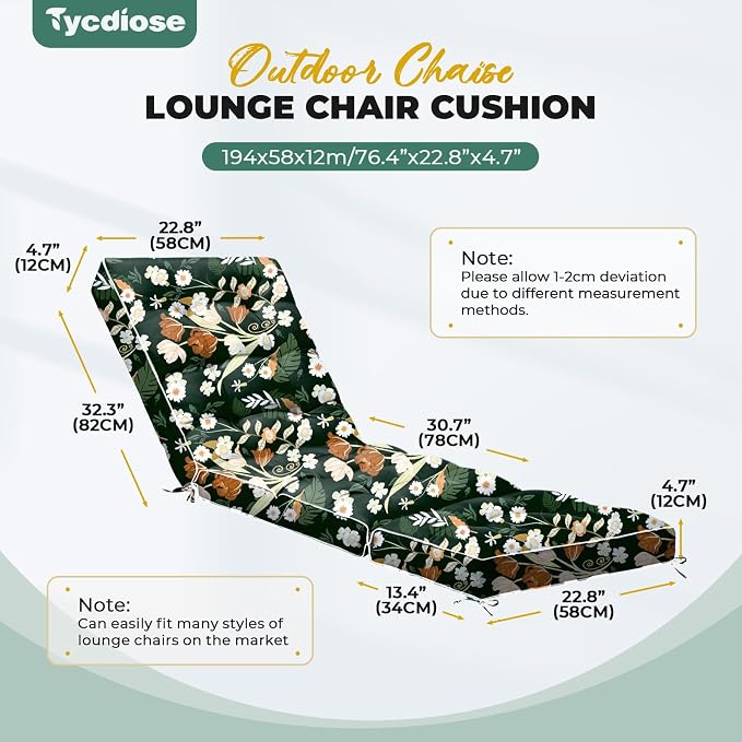 Outdoor Chaise Lounge Chair Cushion, Waterproof Non-Slip Patio Chaise Lounge - Image 3