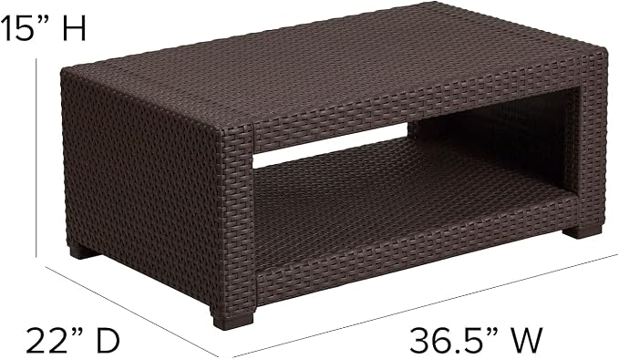 Flash Furniture Seneca Indoor/Outdoor Chocolate Brown Faux Rattan Coffee Table - Image 3