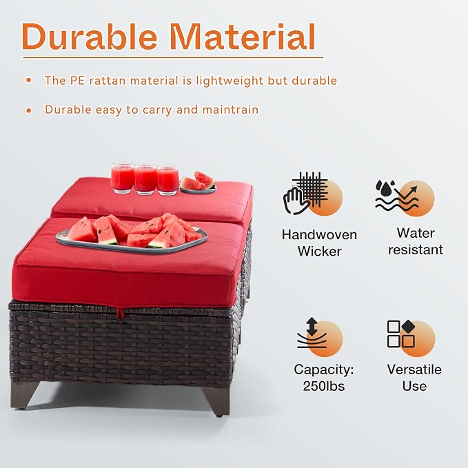 Joyside Patio Ottoman Set of 2, All Weather Outdoor Rattan Ottomans Patio - Image 4