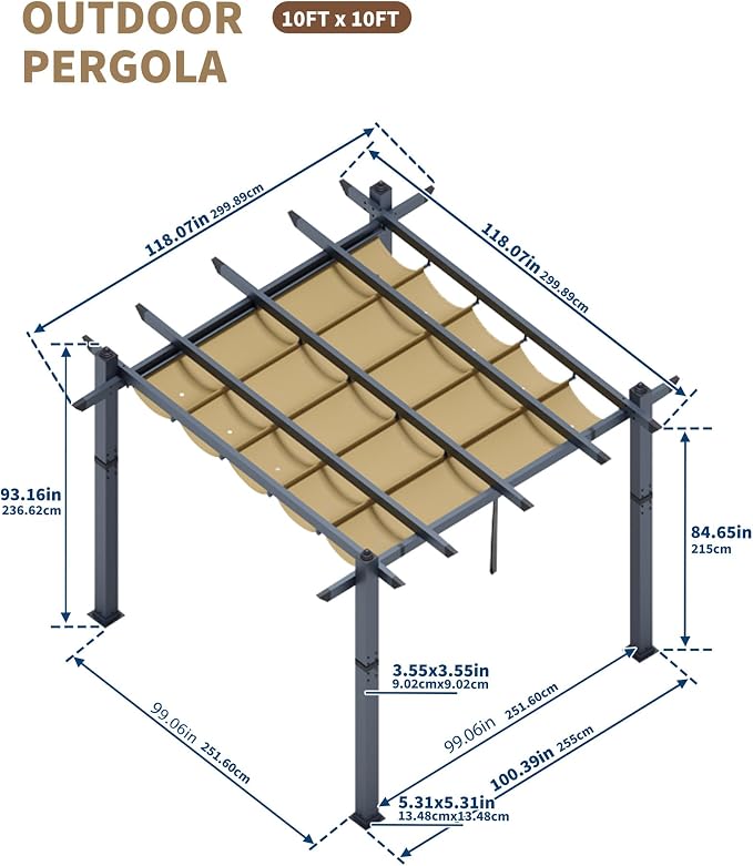 10x10 Ft Outdoor Pergola Metal Gazebo - Image 3