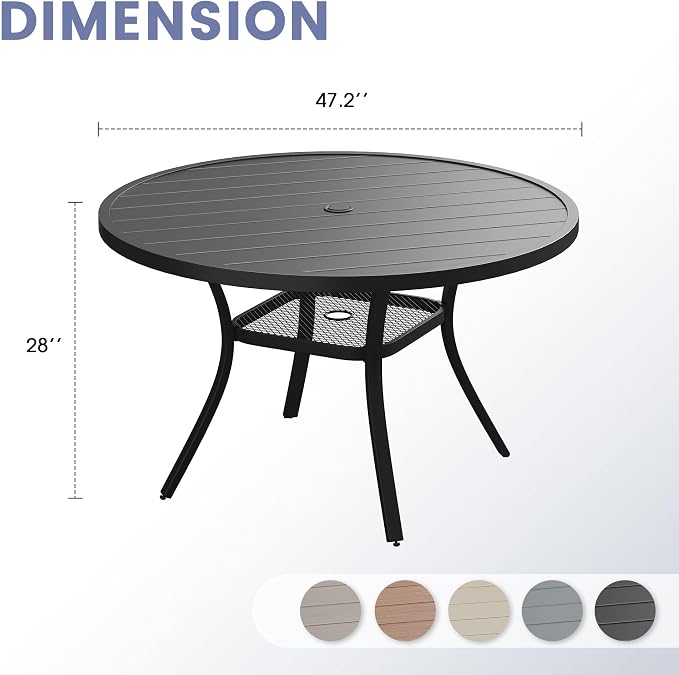 VICLLAX 47.2" Round Patio Table, Outdoor Dining Table - Image 3