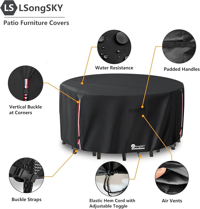 Round Patio Furniture Covers, 600D Heavy Duty Waterproof Outdoor Furniture Cover - Image 4