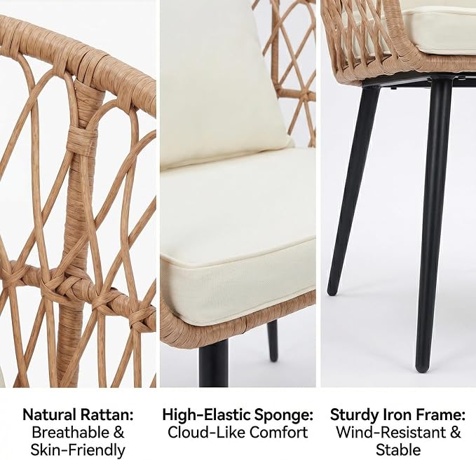 3 -Piece Outdoor Patio Furniture Set, All-Weather PE Rattan Conversation Set - Image 2