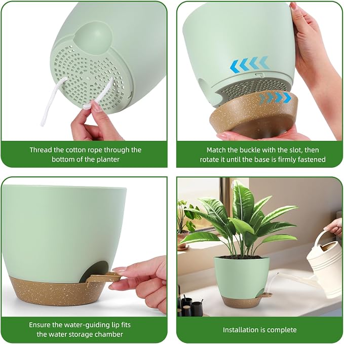 Plant Pots 8/7.5/7/6.5/6 Inch Self Watering Pots, 5 Pack Planters - Image 4