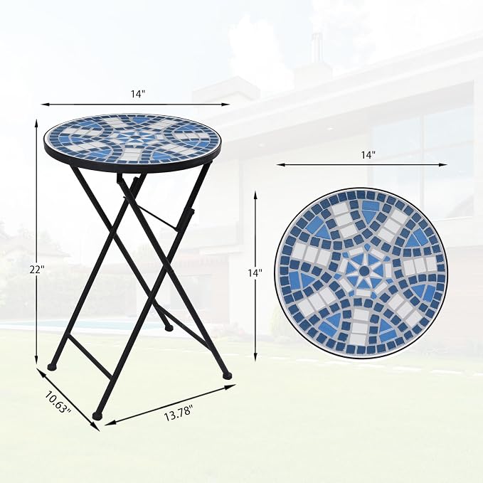 VCUTEKA Mosaic Outdoor Side Table, Patio Side Tables - Image 3