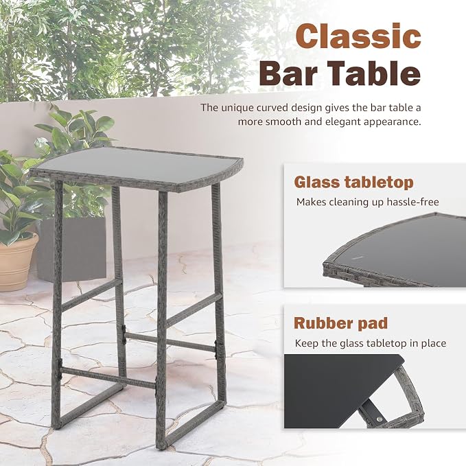 SUNSITT 3-Piece Outdoor Wicker Bar Height Table Set, 2 Bar Stools and 1 Pub - Image 5