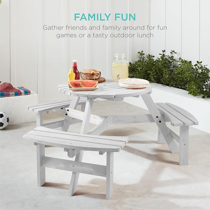 Best Choice Products 6-Person Circular Outdoor Wooden Picnic Table - Image 7