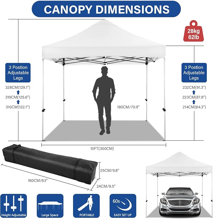 COBIZI 10x10 Pop up Canopy Tent Heavy Duty Without Sidewalls, Easy Set-up - Image 6