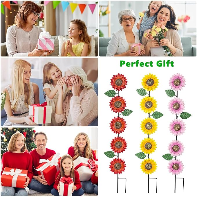 3 Pack Sunflowers Garden Stakes Decor, Metal Yard Art Decorative Garden Stakes - Image 6