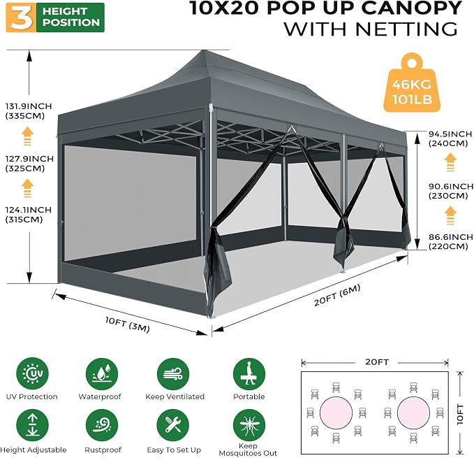 COBIZI 10x20 Heavy Duty Pop Up Canopy Tent - Image 2