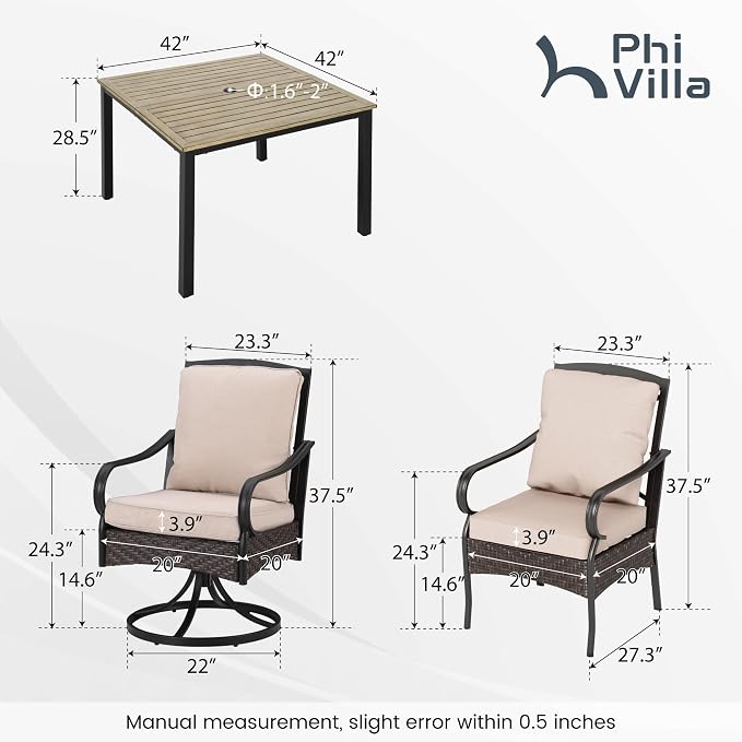PHI VILLA 7-Piece Outdoor Dining Set, Heavy Duty Patio Table and Chairs Set - Image 2