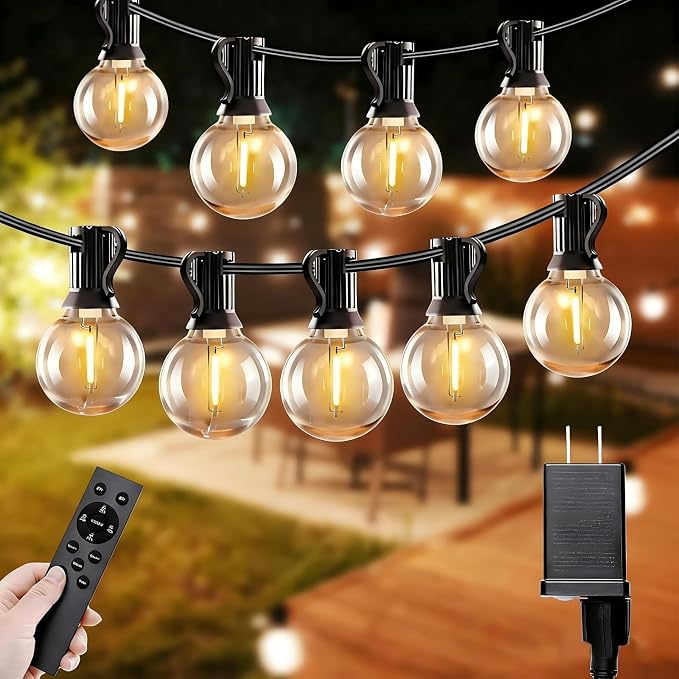 Outdoor String Lights with Remote, 100ft 50 LED Bulbs Dimmable Patio Lights by SanbenLighting