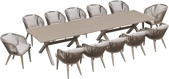 PURPLE LEAF 14 Pieces Patio Dining Set Wicker Outdoor Furniture Rectangular by PURPLELEAF