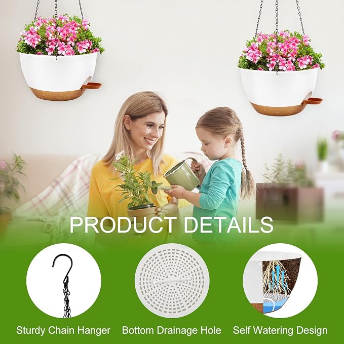 10 inch Hanging Planters for Indoor Plants, 3 Pack Self-Watering Hanging - Image 4