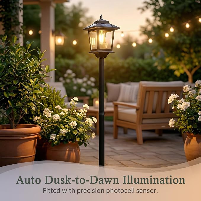 PASAMIC Outdoor Solar Post Lights, Waterproof Floor Lamps, Warm White Pole - Image 3