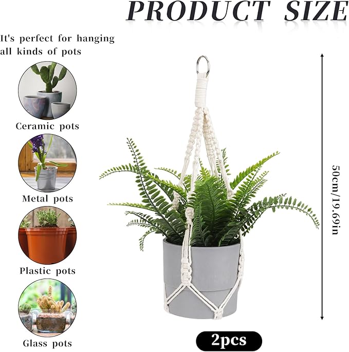 Macrame Plant Hanger, 2 Pack Boho Hanging Planters Baskets - Image 4